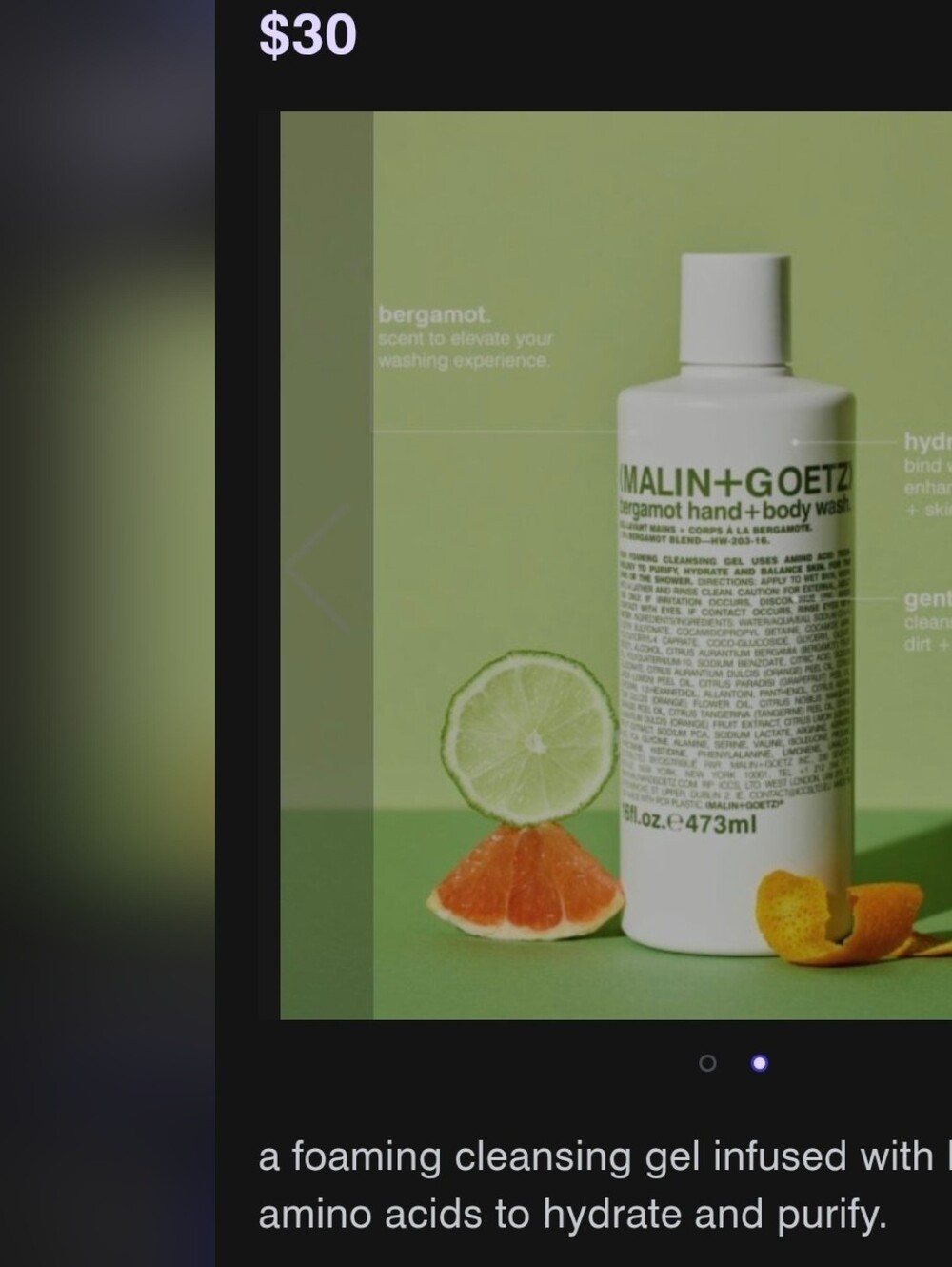 Malin And Goetz 16oz Bergamot Shower Gel - Picture 3 of 3